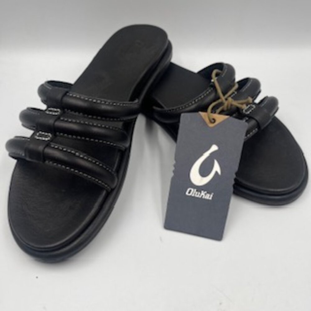 OluKai Black Triple-Strap Slide Sandals - Picture 7 of 10